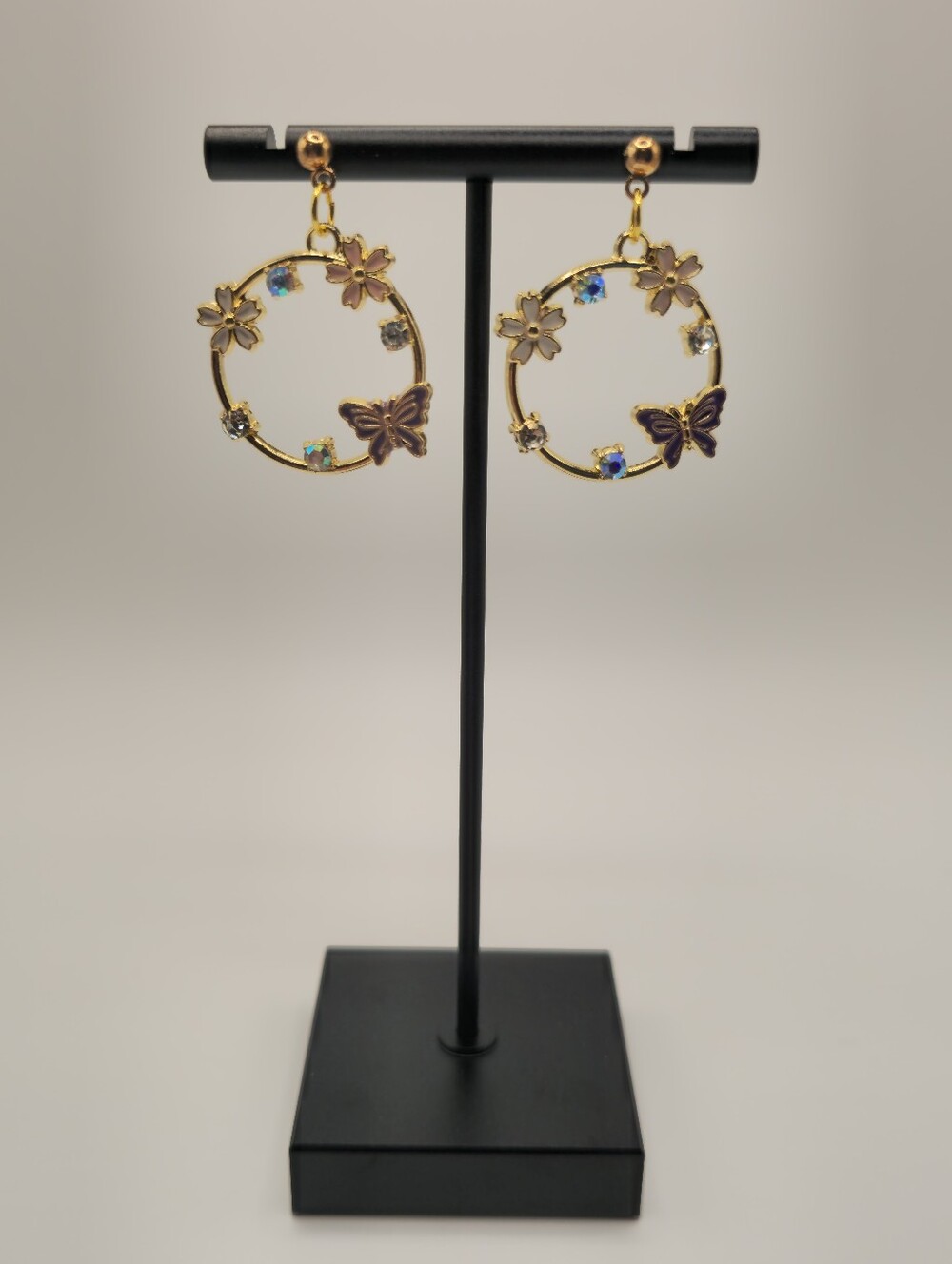 Hand Crafted Butterfly Blossom Crystal Hoop Earrings